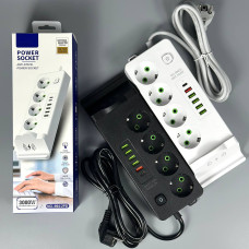 Мережевий подовжувач (з бездротовою зарядкою) Power Socket 994PD 5USB+Type-C 4 розетки 3000W 2m