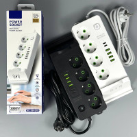 Мережевий подовжувач (з бездротовою зарядкою) Power Socket 994-2PD 4USB+2Type-C 4 розетки 3000W 2m