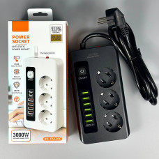 Мережевий подовжувач Power Socket F53U 6USB 3 розетки 3000W 2m