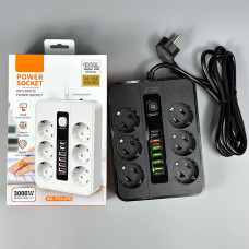 Мережевий подовжувач Power Socket F54PD 5USB+Type-C 6 розеток 3000W 2m