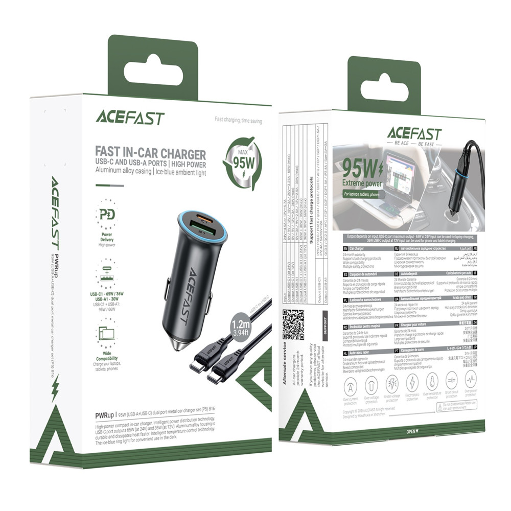 Автомобільний зарядний пристрій AceFast B16 95W Type-C to Type-C