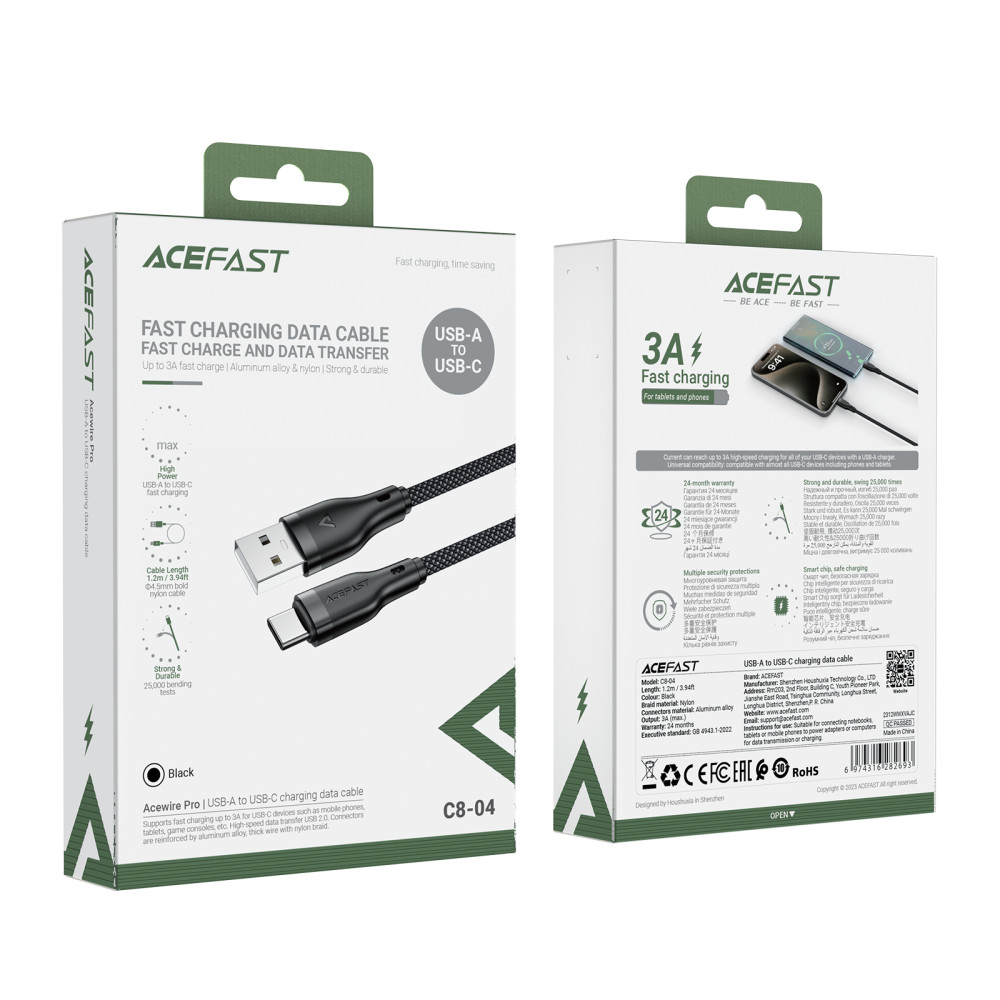  Data Cable AceFast C8-04 Type-C 3A 1.2m