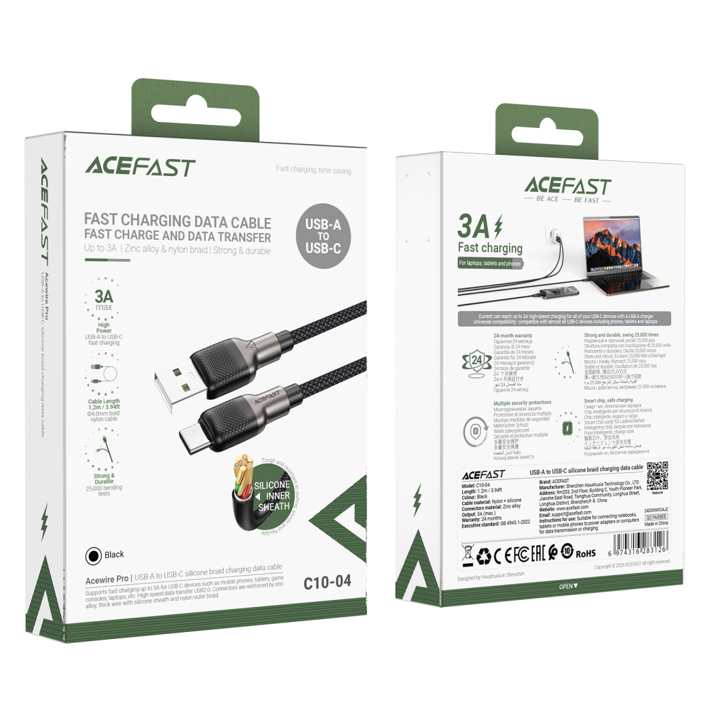  Data Cable AceFast C10-04 Type-C 3A 1.2m