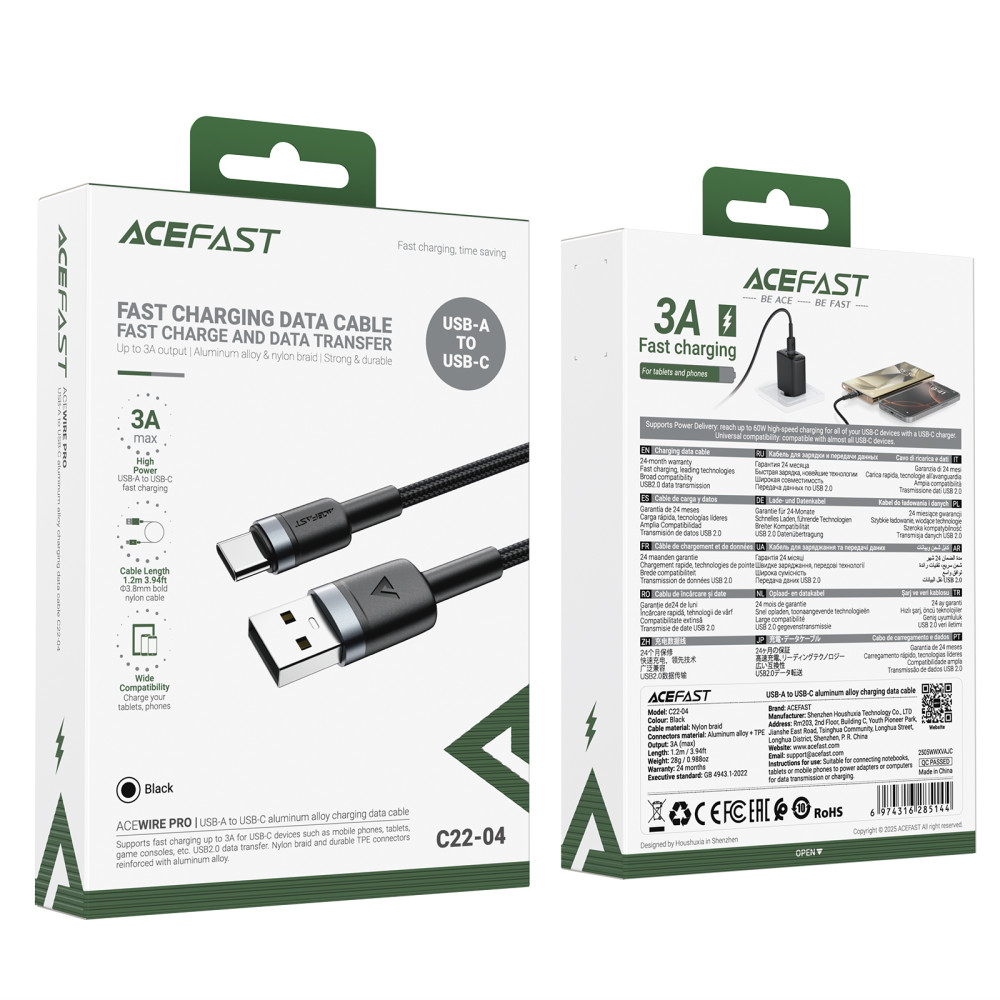 Data Cable AceFast C22-04 Type-C 3A 1.2m