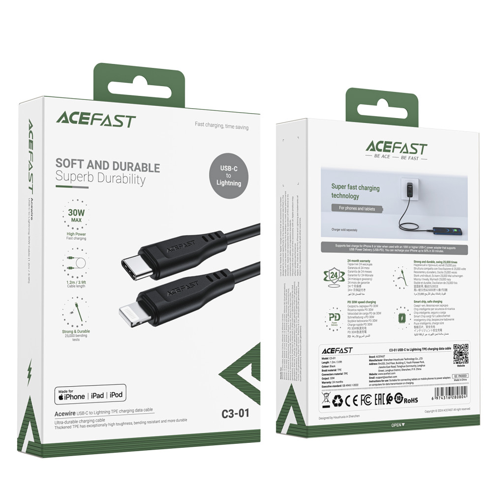  Data Cable AceFast C3-01 Type-C to Lightning 1.2m