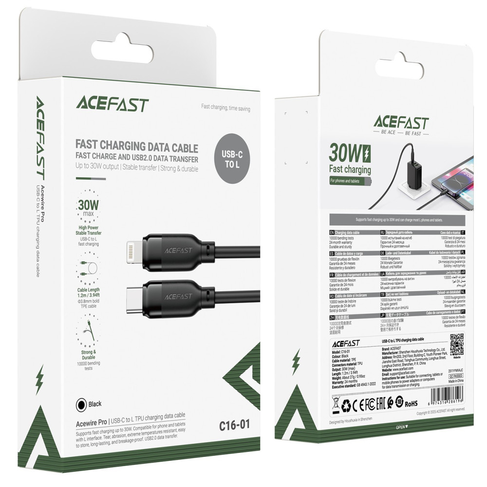 Data Cable AceFast C16-01 Type-C to Lightning 30W 1.2m