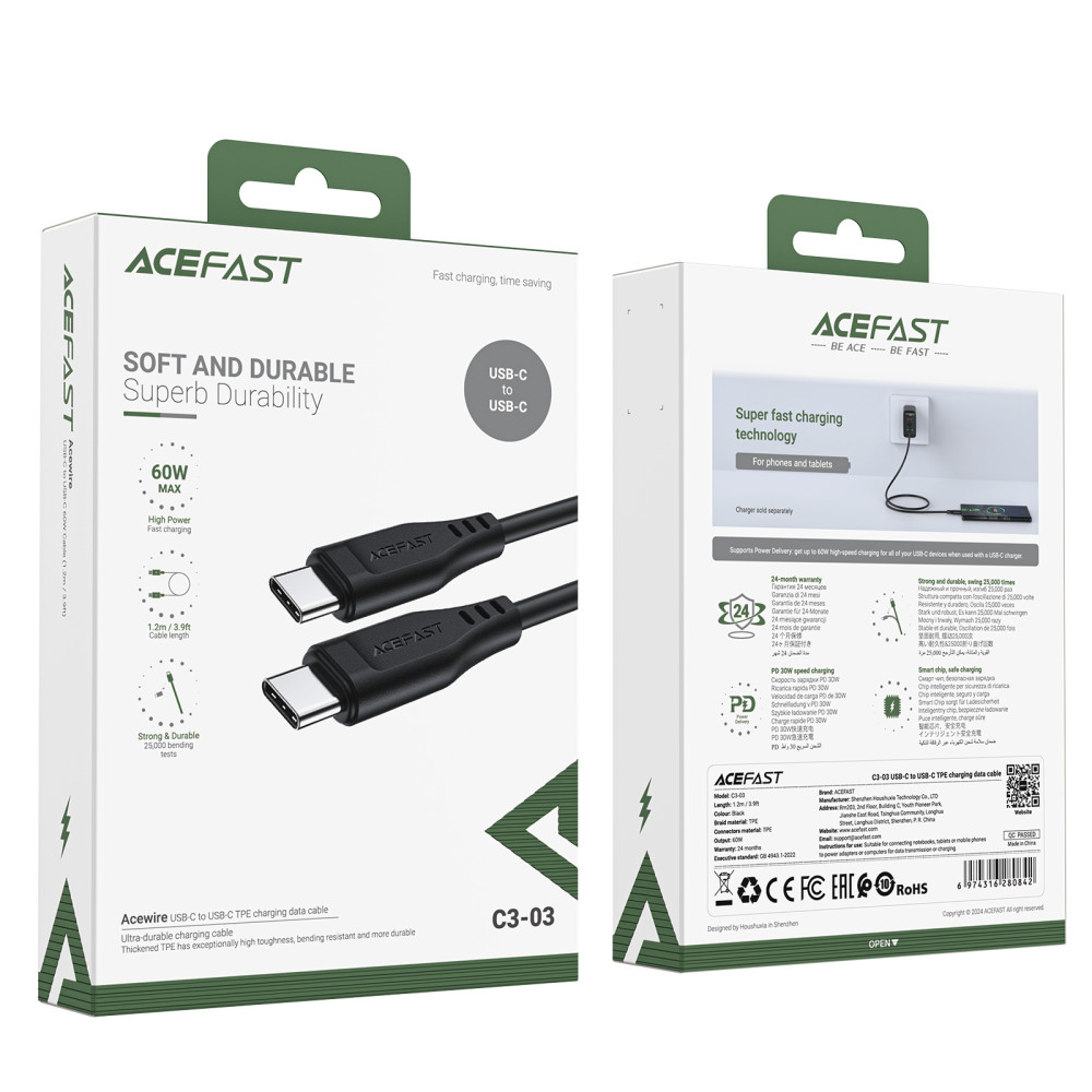  Data Cable AceFast C3-03 Type-C to Type-C 60W 1.2m