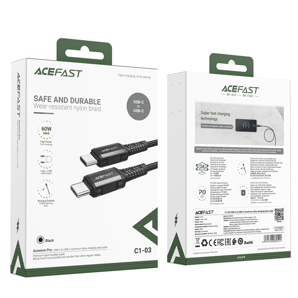  Data Cable AceFast C1-03 Type-C to Type-C 60W 1.2m
