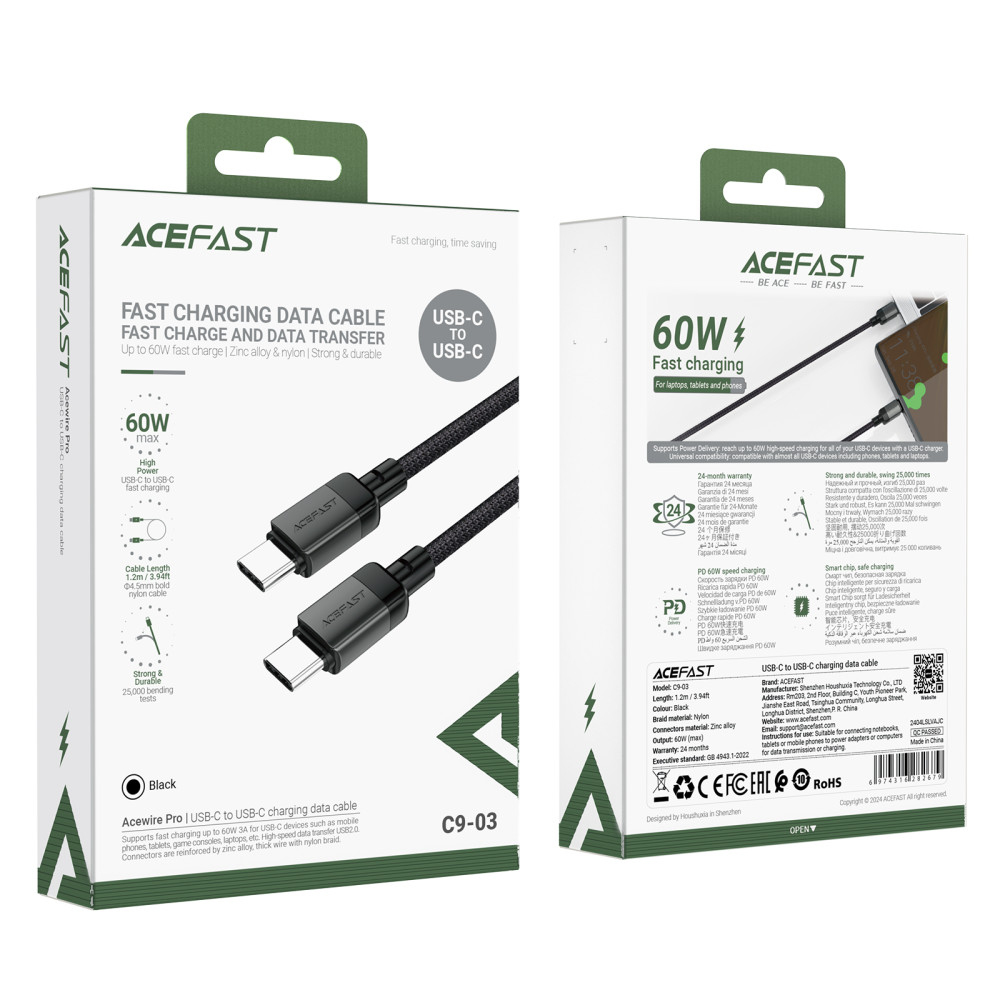  Data Cable AceFast C9-03 Type-C to Type-C 3A 1.2m