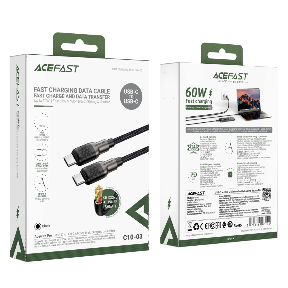  Data Cable AceFast C10-03 Type-C to Type-C 60W 1.2m