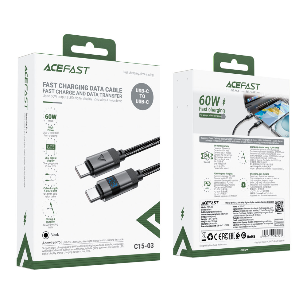 Data Cable AceFast C15-03 Type-C to Type-C 60W 1.2m