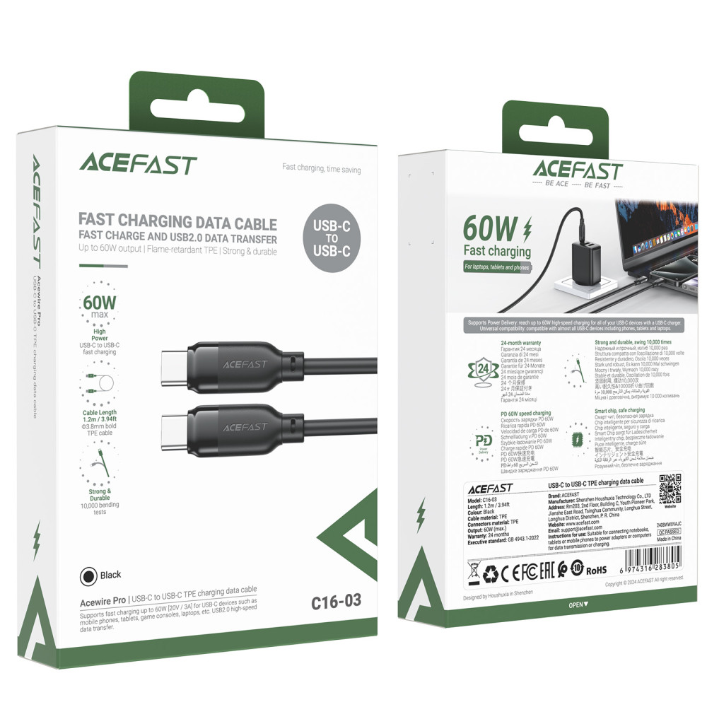 Data Cable AceFast C16-03 Type-C to Type-C 60W 1.2m
