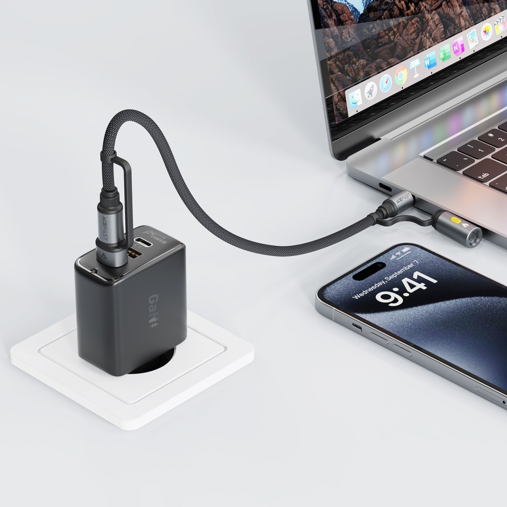 Data Cable AceFast J6 Type-C to Type-C+USB та прикурювач 60W 1.2m