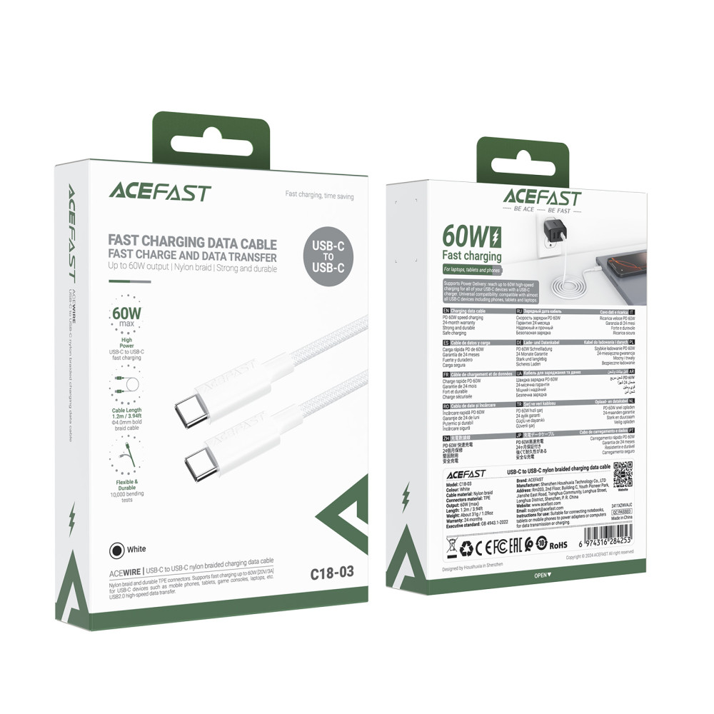 Data Cable AceFast C18-03 Type-C to Type-C 60W 1.2m