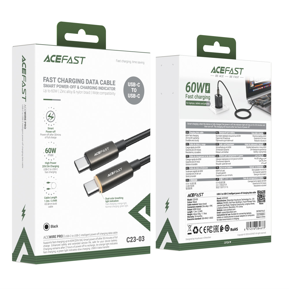 Data Cable AceFast C23-03 Type-C to Type-C 60W 1.2m