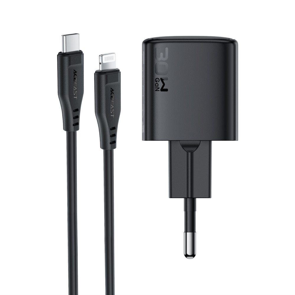 Мережевий зарядний пристрій AceFast A118 mini GaN PD30W Type-C to Lightning