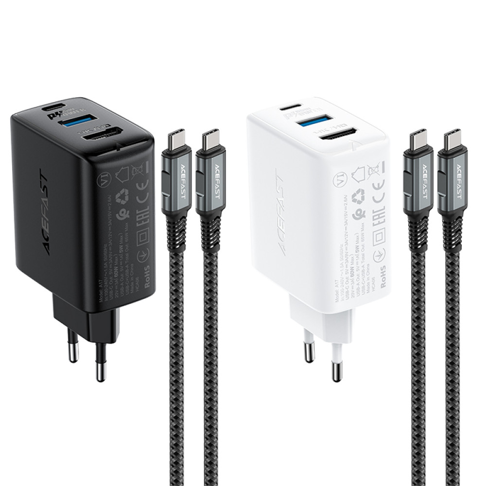  Мережевий зарядний пристрій AceFast A17 GaN3 65W Type-C to Type-C + HDMI 4K HD