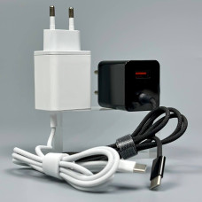 Мережевий зарядний пристрiй USB 35W 2in1 + плетений кабель Type-C без упаковки