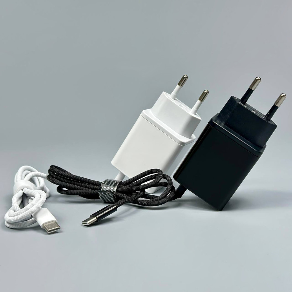 Мережевий зарядний пристрiй USB 35W 2in1 + плетений кабель Type-C без упаковки