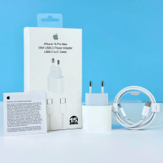Мережевий зарядний пристрій Apple iPhone 15 Pro Max 2in1 USB-C + плетений кабель Type-C to Type-C