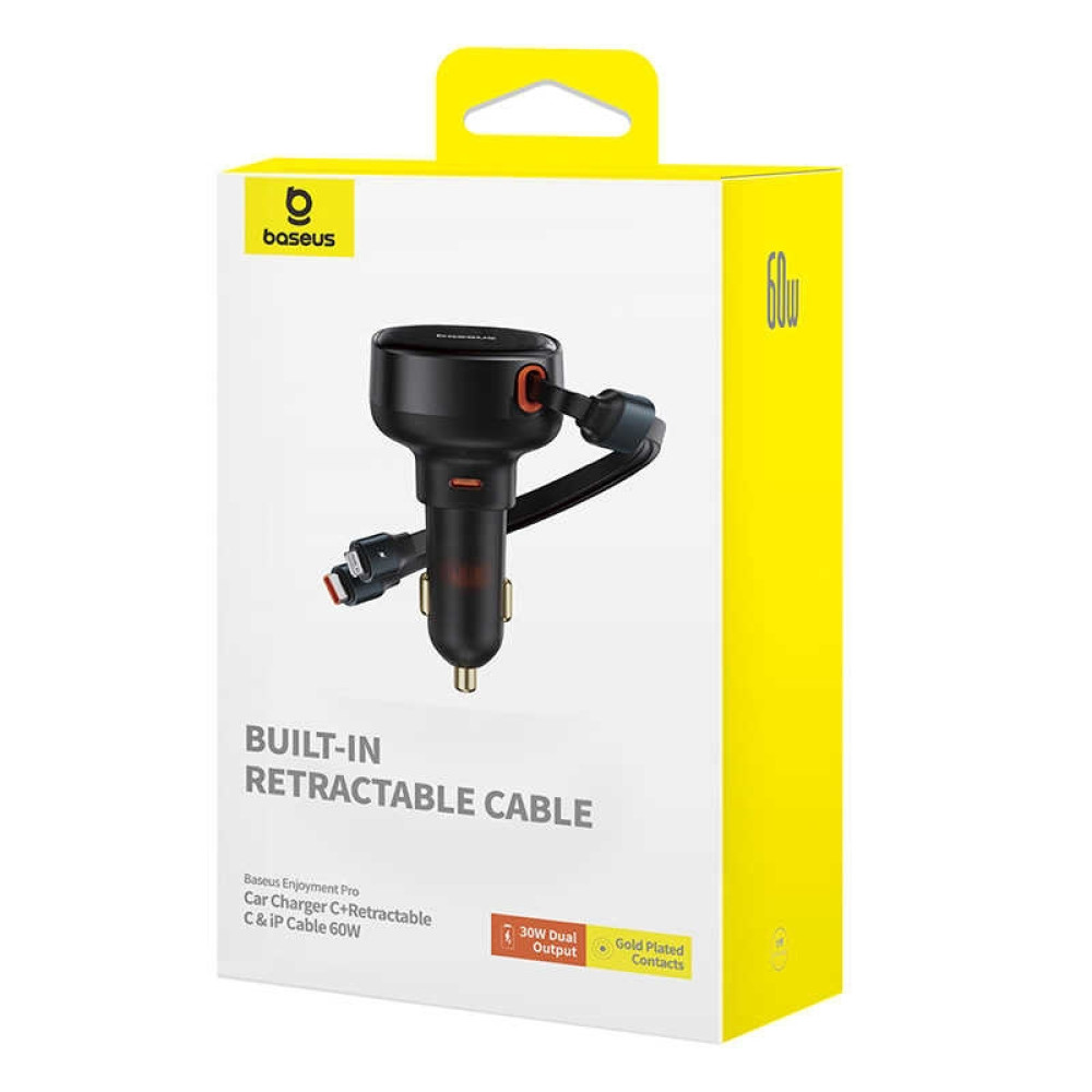 Автомобільний зарядний пристрій Baseus Enjoyment Pro Type-C+Retractable Type-C+Lightning Cable 60W (C00057802111-00(02))
