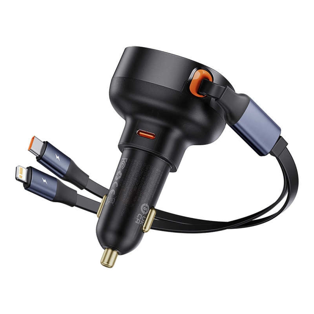 Автомобільний зарядний пристрій Baseus Enjoyment Pro Type-C+Retractable Type-C+Lightning Cable 60W (C00057802111-00(02))