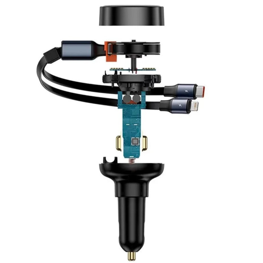 Автомобільний зарядний пристрій Baseus Enjoyment Pro Type-C+Retractable Type-C+Lightning Cable 60W (C00057802111-00(02))