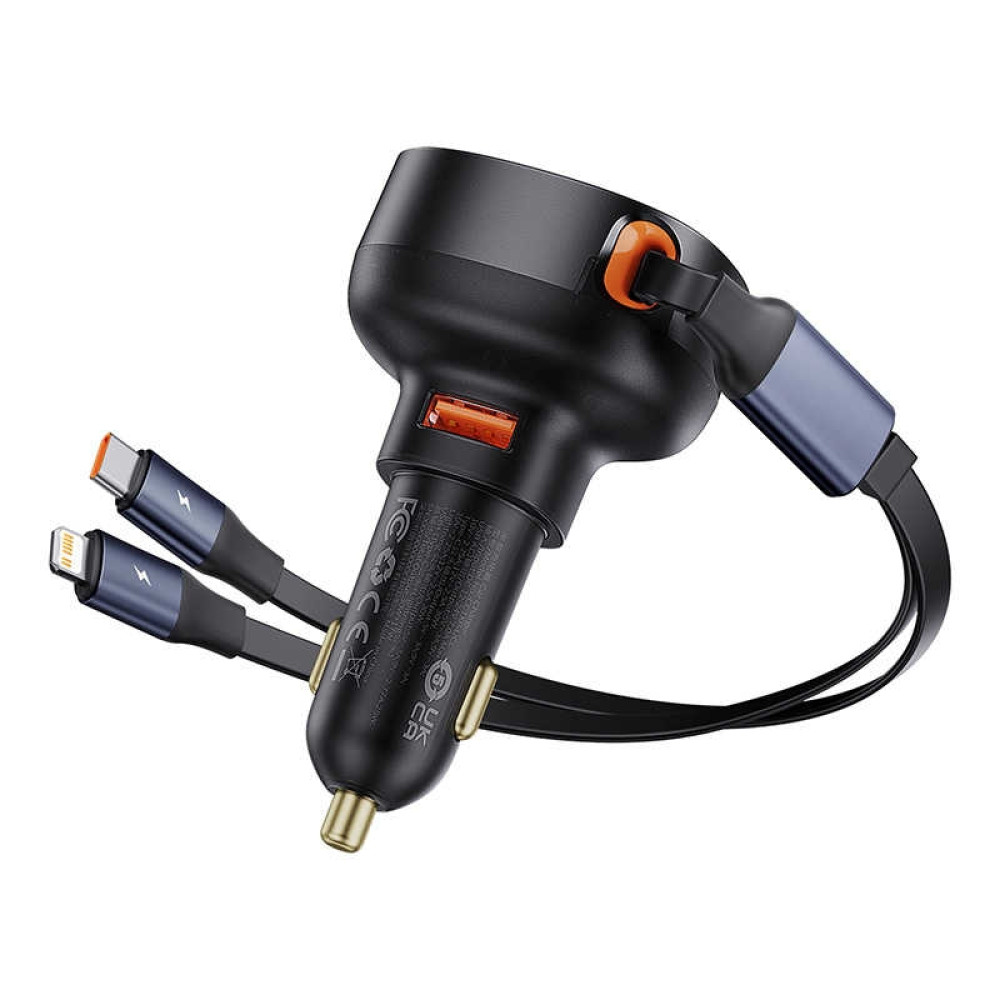Автомобільний зарядний пристрій Baseus Enjoyment Pro Car Charger USB+Retractable Type-C+Lightning Cable 60W (C00057802111-02)