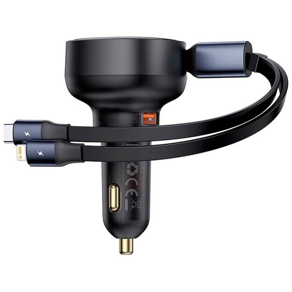 Автомобільний зарядний пристрій Baseus Enjoyment Pro Car Charger USB+Retractable Type-C+Lightning Cable 60W (C00057802111-02)