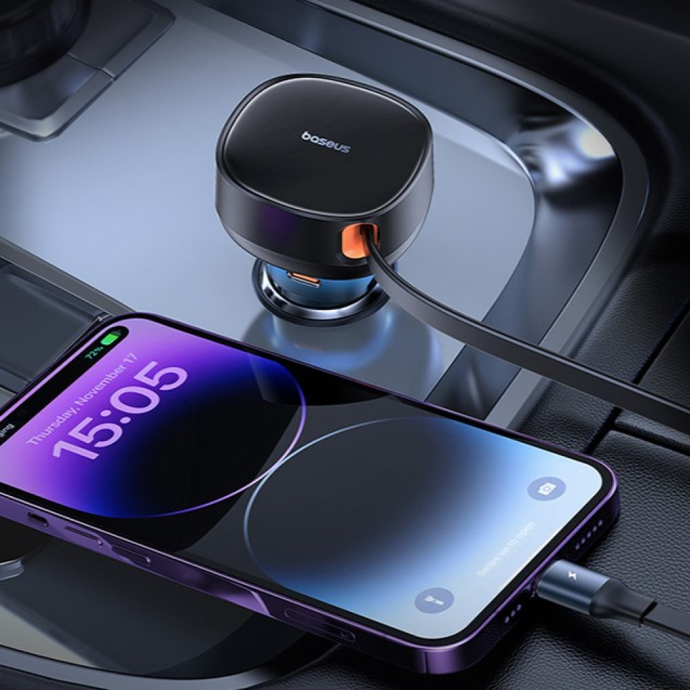 Автомобільний зарядний пристрій Baseus Enjoyment Pro Car Charger USB+Retractable Type-C+Lightning Cable 60W (C00057802111-02)