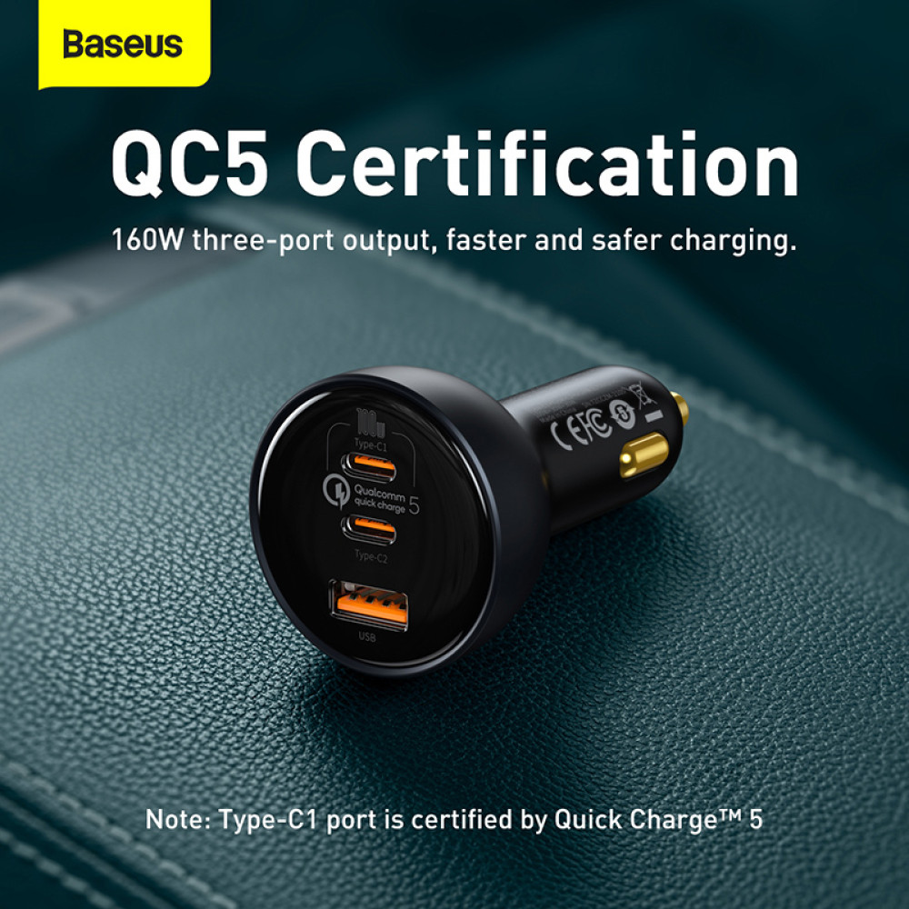 Автомобільний зарядний пристрій Baseus Qualcomm 5 Technology Multi-Port 160W Type-C to Type-C (TZCCZM-0G)