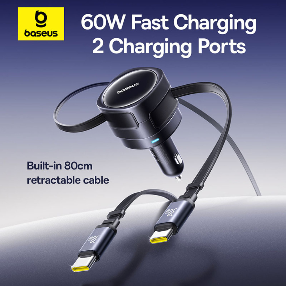 Автомобільний зарядний пристрій Baseus Enjoyment Max 60W (with cable Type-C + Type-C) (C00035507121-01)