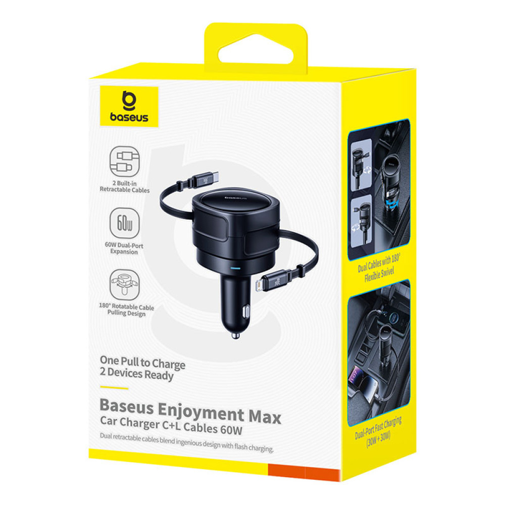 Автомобільний зарядний пристрій Baseus Enjoyment Max 60W (with cable Type-C+Lightning) (C00035507121-00)