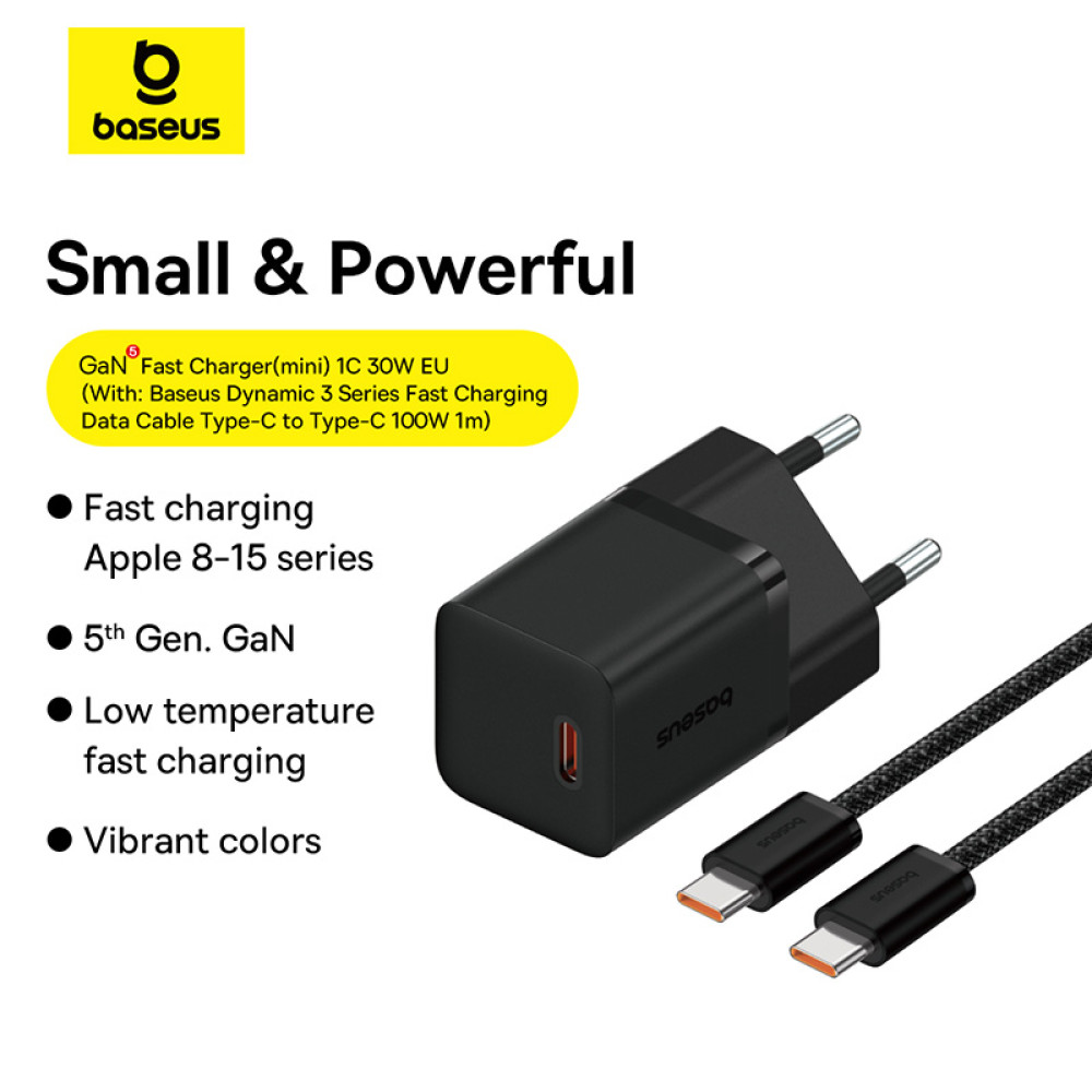 Мережевий зарядний пристрій Baseus GaN5 Mini PD30W Type-C to Type-C (P10110902113-00)