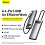 USB-C HUB Baseus Metal Gleam Series 6in1 Multifunctional (Type-C to HDMI+USB3.0*3+Type-C+RJ45) (CAHUB-CW0G)