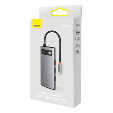 USB-C HUB Baseus Metal Gleam Series 6-Port（Type-C to HDMI+USB3.0*3+Type-C+RJ45) (WKWG080013)