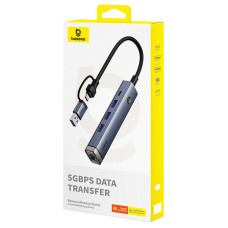 USB-C HUB Baseus UltraJoy Series 4-Port HUB AIR (USB+Type-C to USB3.0*3+RJ45+Type-C) (B0005280B811-14)