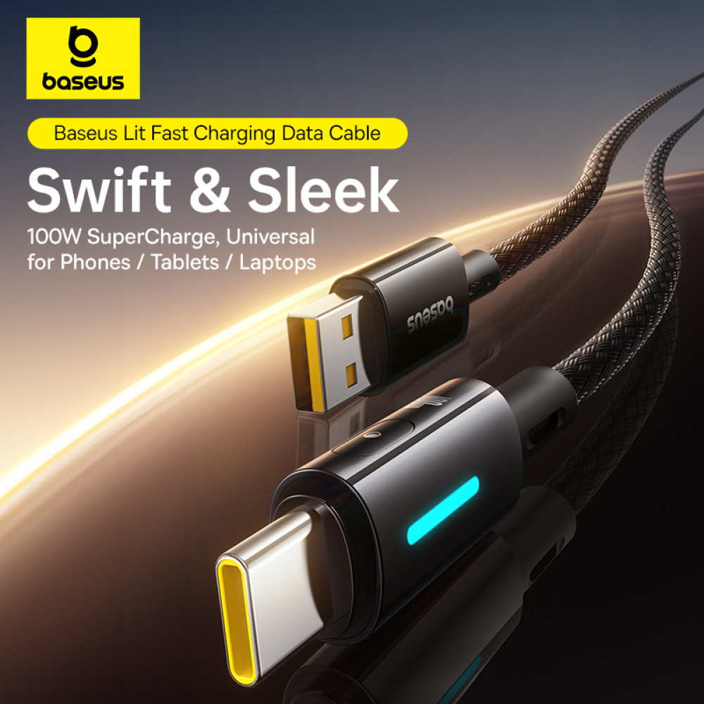 Data Cable Baseus Lit Button-Control Type-C 100W 1m (P10379002121-00)