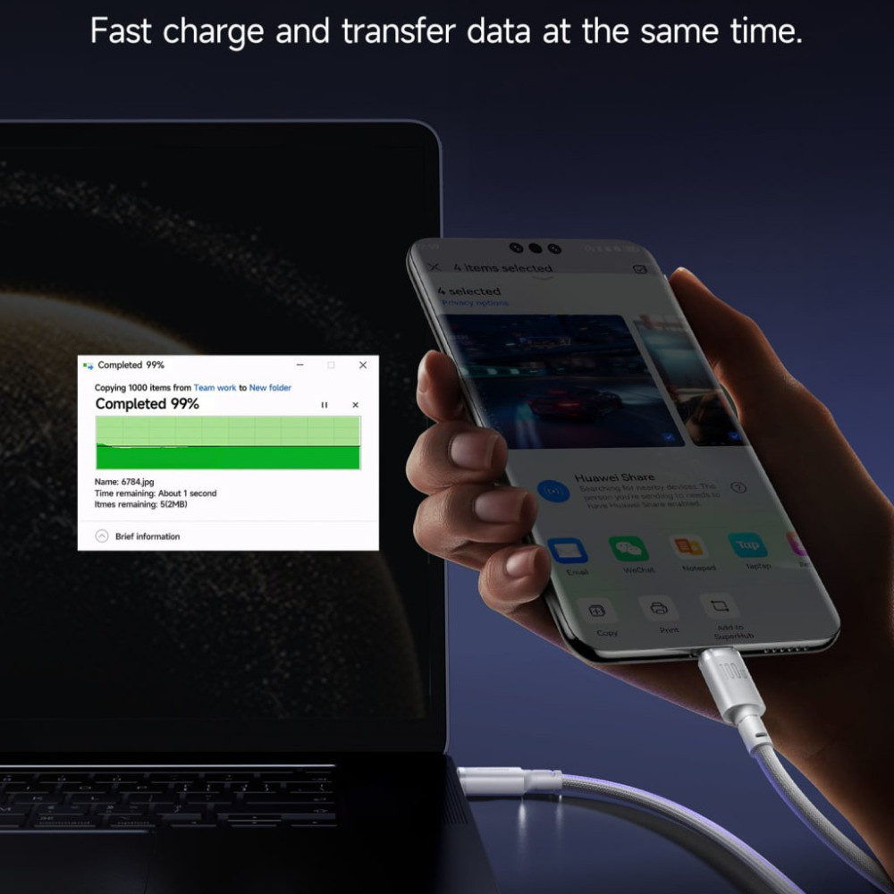 Data Cable Baseus New Braided FC Type-C 100W 1m (E0426W01, E0426W03)