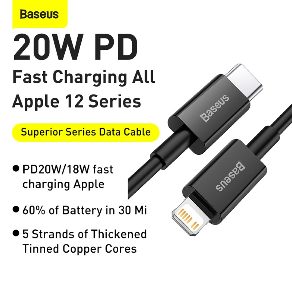 Data Cable Baseus Superior Series Type-C to Lightning 20W 1m (CATLYS-A01, CATLYS-A02)