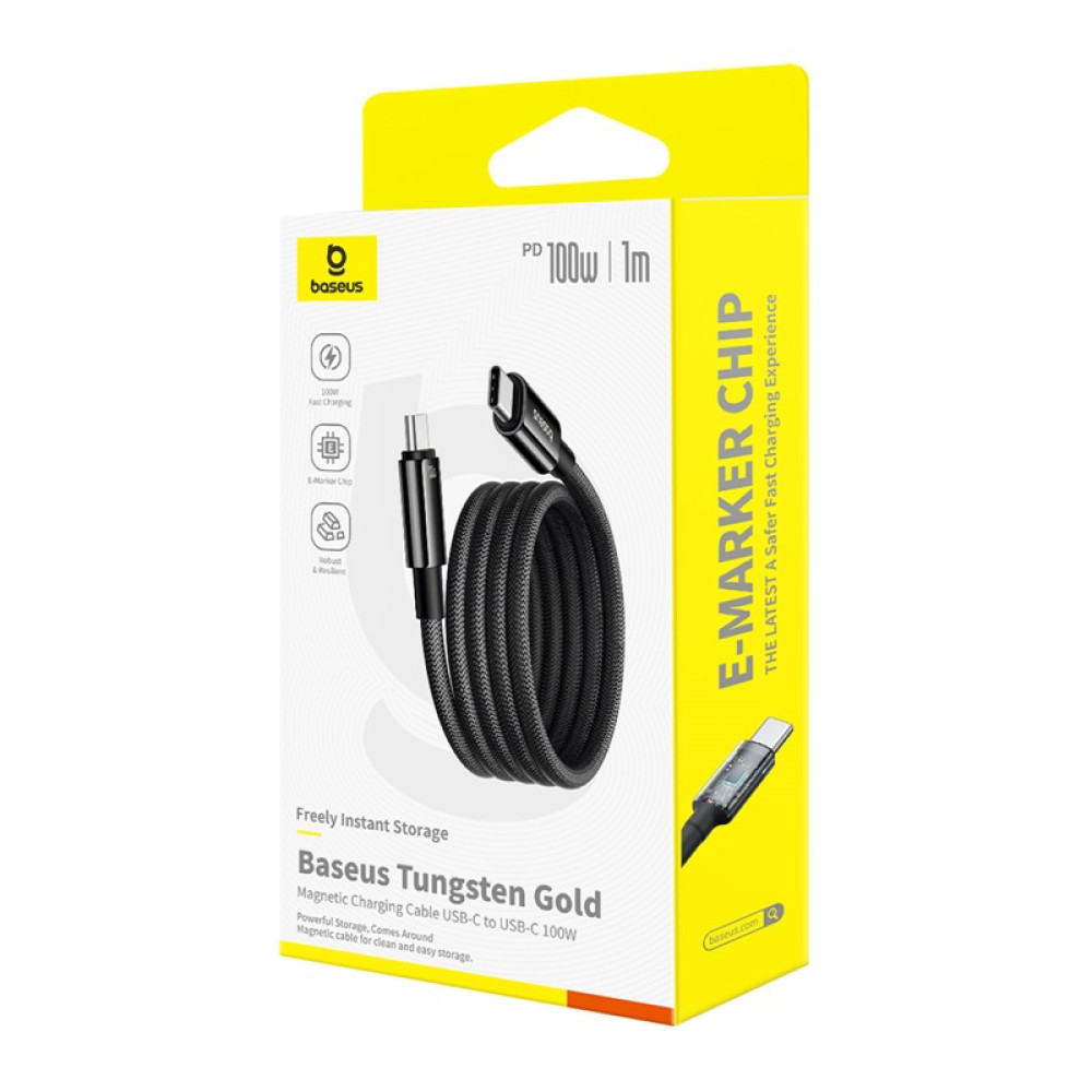 Data Cable Baseus Tungsten Gold Magnetic Type-C to Type-C 100W 1m (P10319805111-00)