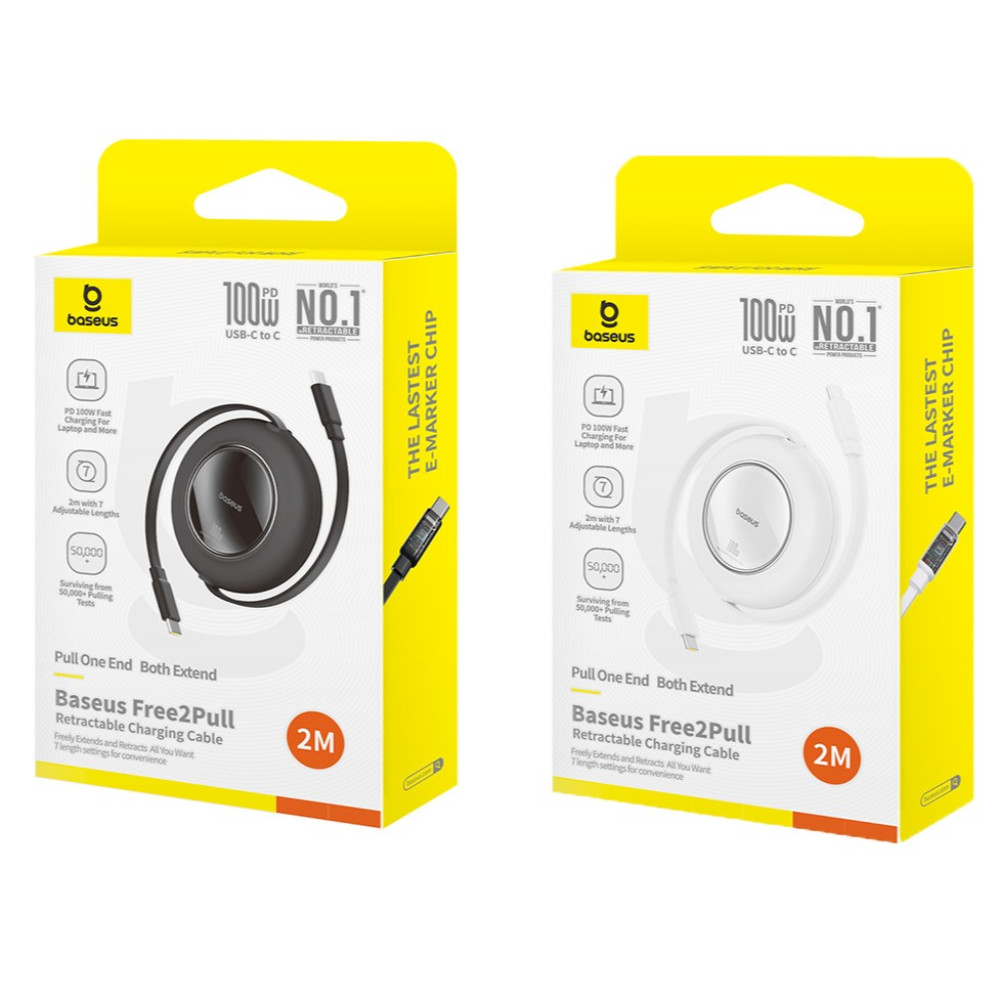 Data Cable Baseus Free2Pull Mini Retractable Type-C to Type-C 100W 2m (P10364500113-01, 213-00)