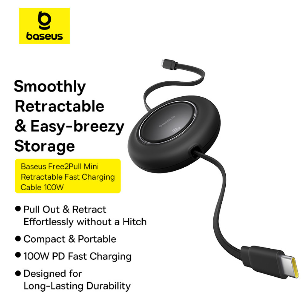 Data Cable Baseus Free2Pull Mini Retractable Type-C to Type-C 100W 2m (P10364500113-01, 213-00)