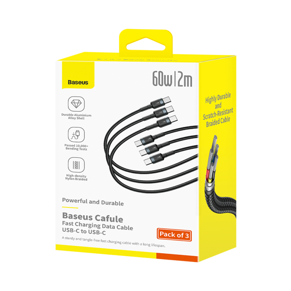 Data Cable Baseus Cafule Type-C to Type-C 60W 2m (3шт) (E0418501)