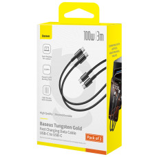 Data Cable Baseus Tungsten Gold Type-C to Type-C 100W 3m (2шт) (E0424203)