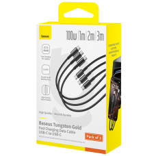 Data Cable Baseus Tungsten Gold Type-C to Type-C 100W 1m+2m+3m (3шт) (E0424202)