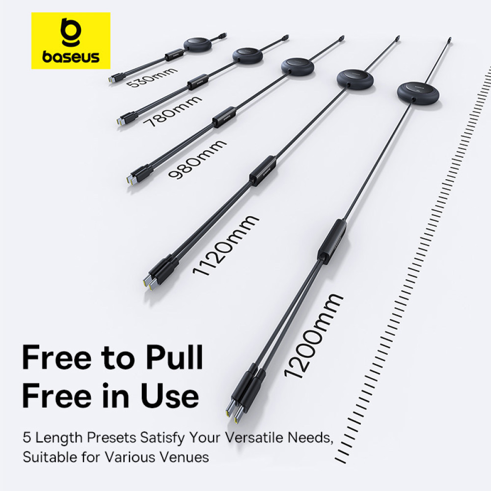Data Cable Baseus Free2Pull Mini Retractable Type-C to Type-C+Type-C 100W 1.2m (E0415504)