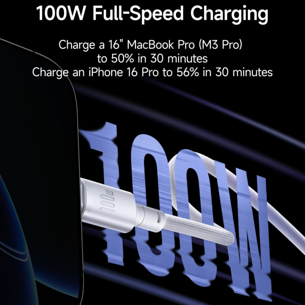 Data Cable Baseus New Braided Type-C to Type-C 100W 1m (E0426W00, E0426V01)