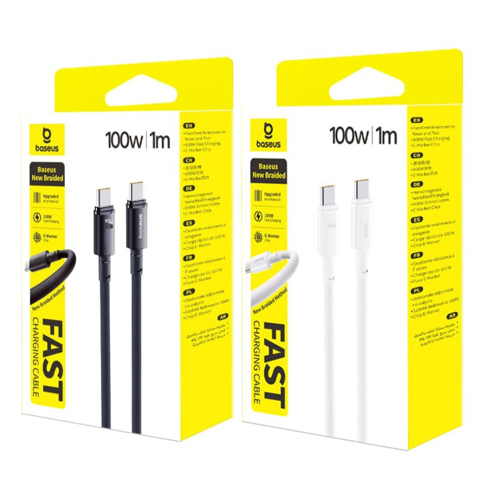 Data Cable Baseus New Braided Type-C to Type-C 100W 1m (E0426W00, E0426V01)