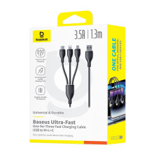 Data Cable Baseus Ultra-Fast 3in1 Micro+Lightning+Type-C 3.5A 1.3m (P10376303121-00)